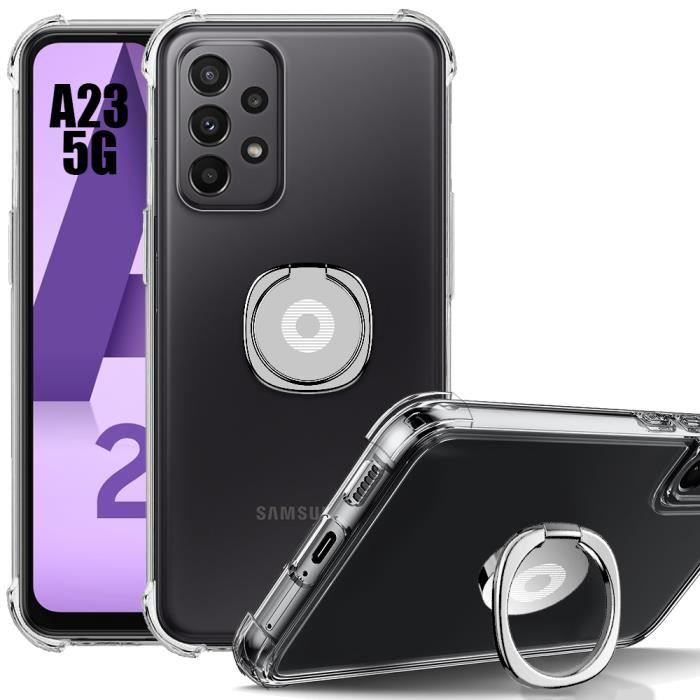 Protective Case - BOOLING - for Samsung Galaxy A23 5G - Transparent Silicone - Shockproof - Silver Stand