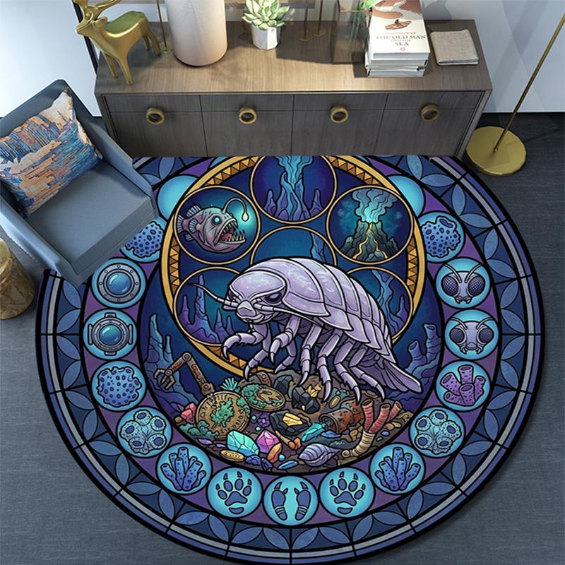 Aquatic Life Mandala Round Area Rug Under Office Chairs Bedroom Living Room Home Decor