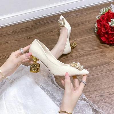 Мода На Туфли-лодочки на блочном каблуке Женские туфли Квадратный каблук Заостренный носок Массивный Высокий 39 Последний тренд 2025 Элегантное Платье Молодежный