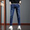 2024 Осень и зима Новые джинсы мужские повседневные брюки трендовые облегающие брюки с маленькой ногой толстые эластичные длинные брюки