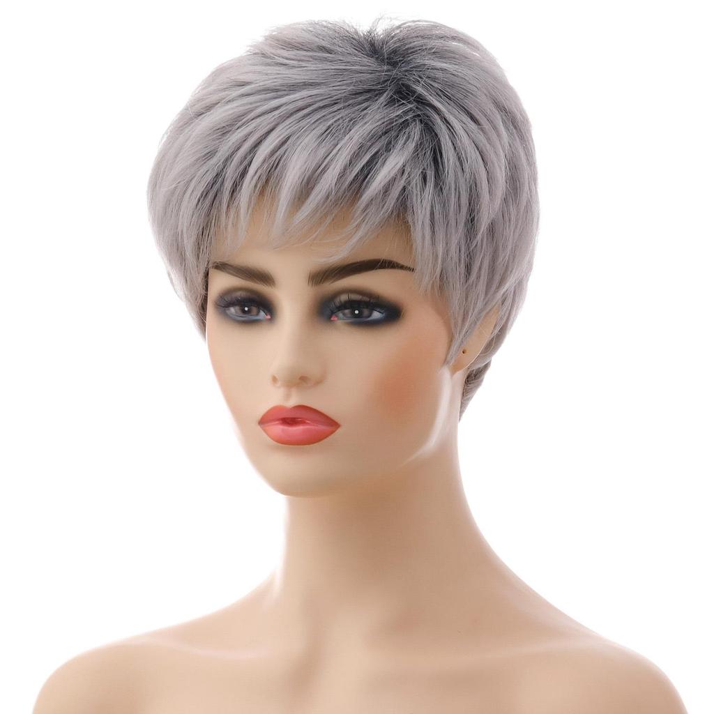Short Silver-White Synthetic Wig for Women