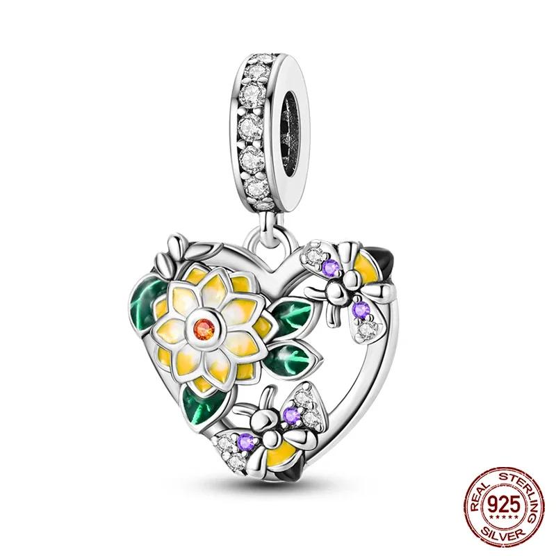 S925 стерлингового серебра милые фиолетовые подвески кошка собака бабочка цветок цепочка безопасности подвески подходят оригинальный браслет своими руками