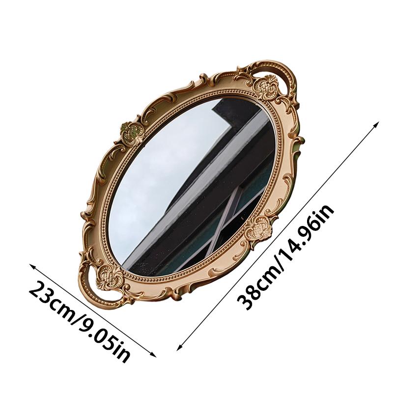 1PC Vanity Tray Bathroom Oval Golden Mirror Tray Home Decor Washstand Tray Small Jewelry Photography Decoration European Retro