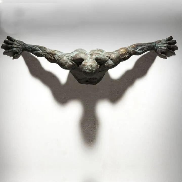 Imitation Copper Wall Decor Abstract Character Resin Rock Climbing Man Statue Sculpture Background Wall Art 3D Through Wall