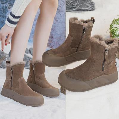 Женские зимние ботинки 2024 года из натуральной кожи с толстой подошвой, нескользящие, с плюшевой подкладкой