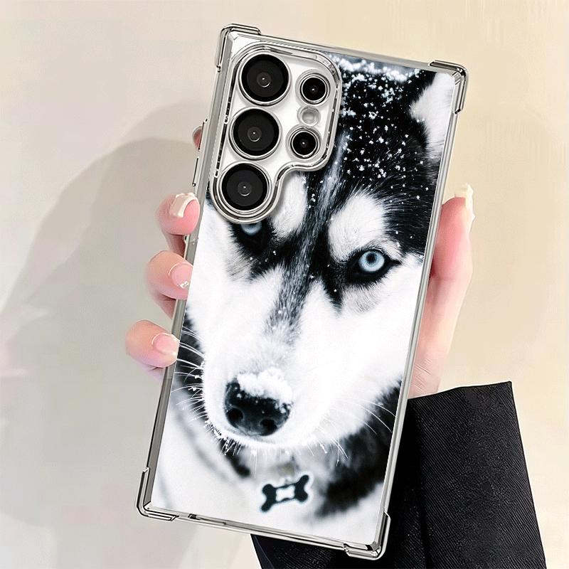 Alaskan Husky Cute Dogs Plating Phone Case For Samsung Galaxy S24 S25 FE S26 Edge S23 Ultra S22 S21 Plus S20 Anti-Fall Airabag C