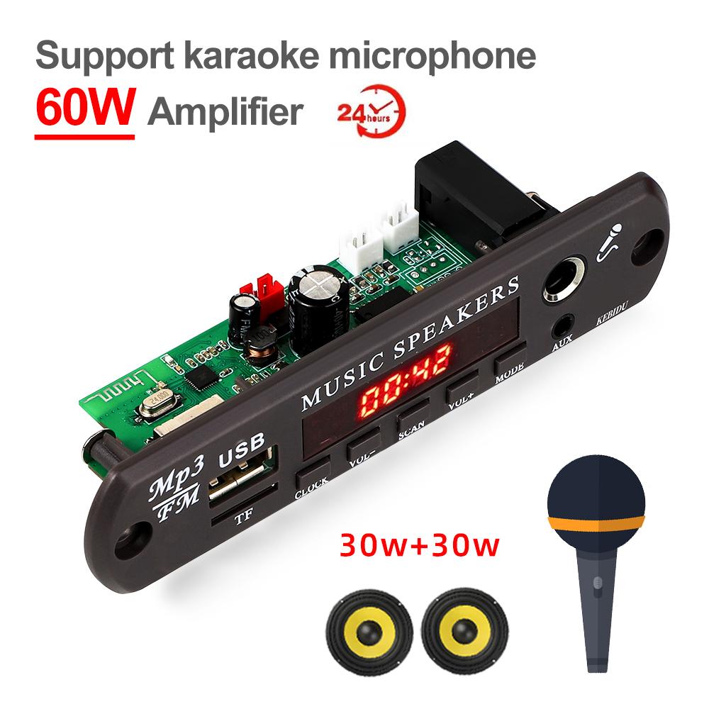 С дисплеем времени Bluetooth 5.3 декодирующая плата 60 Вт усилитель MP3 WAV декодер плата беспроводной автомобильный USB MP3 плеер TF карта USB FM