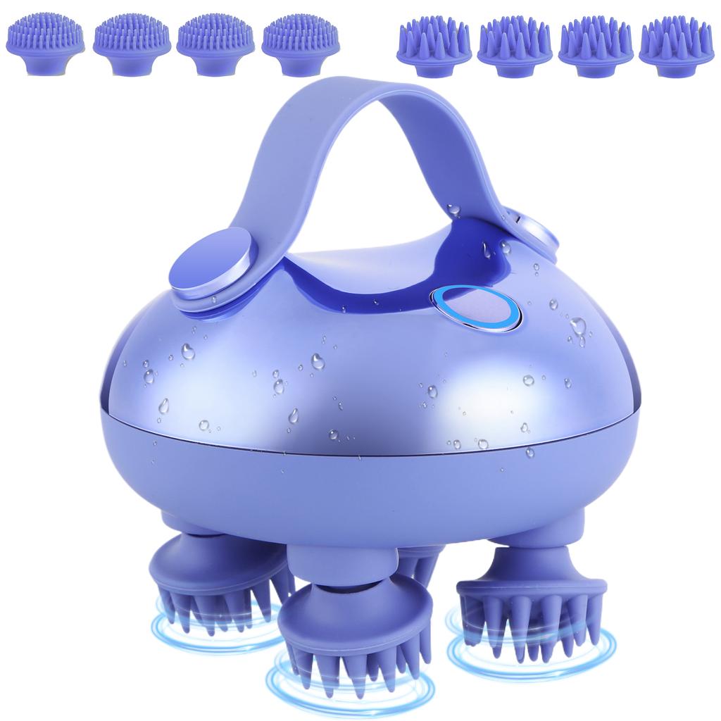 Electric Scalp Massager with 8 Silicone Massage Heads Portable Head Massager IPX7 Waterproof for Hair Growth Stress Relax