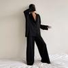 Oversized Sleepwear Low Cut Sexy Pajamas For Women Single-Breasted Long Sleeves Wide Leg Pants Trouser Suits
