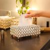 1 Luxury Golden Crystal Tissue Box Holder - Elegant Metal Napkin Storage - Perfect for Bathroom, Living Room, Bedroom Decor