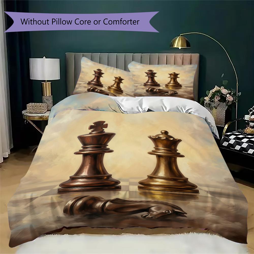 Chess piece Pattern Bedding uilt Set uilt Cover Pillowcase Home Decoration Birthday Gift (1 * duvet cover + 2 * pillowcase without core)
