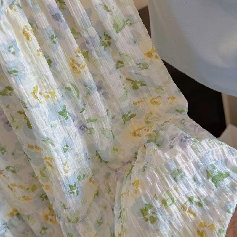 Нежная юбка с французским цветочным принтом, летняя новая маленькая свежая длинная юбка, утягивающая юбка с высокой талией, юбка-трапеция с принтом торта