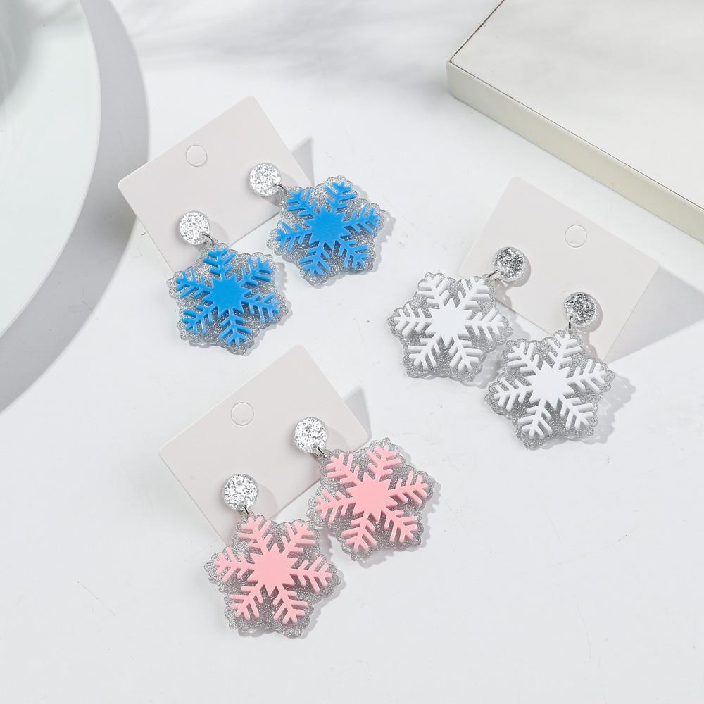 3pair Glitter Christmas Snowflake Acrylic Earrings for Women New Year Double-Deck Snowflakes Drop Earring Party Jewelry Gifts