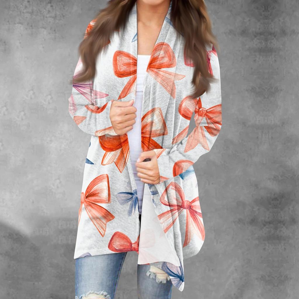 Женская модная рождественская куртка с принтом, повседневный кардиган с длинным рукавом, пальто