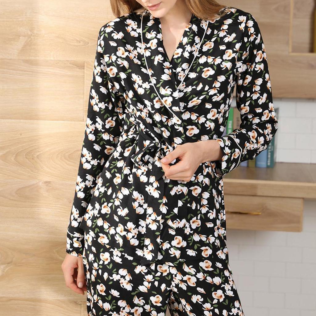 Women's Homewear Autumn and Winter Casual Pajamas Loose Tie Robe Trousers Suit