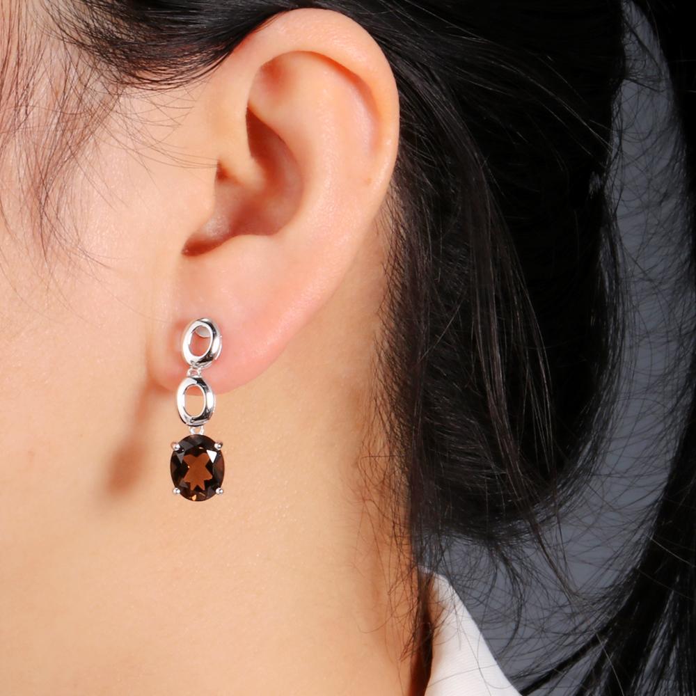 Потрясающие дизайнерские серебряные висячие серьги для женщин, настоящий дымчатый овал, 9x11 мм, ноябрьский камень, защитный камень, ювелирные украшения, подарок