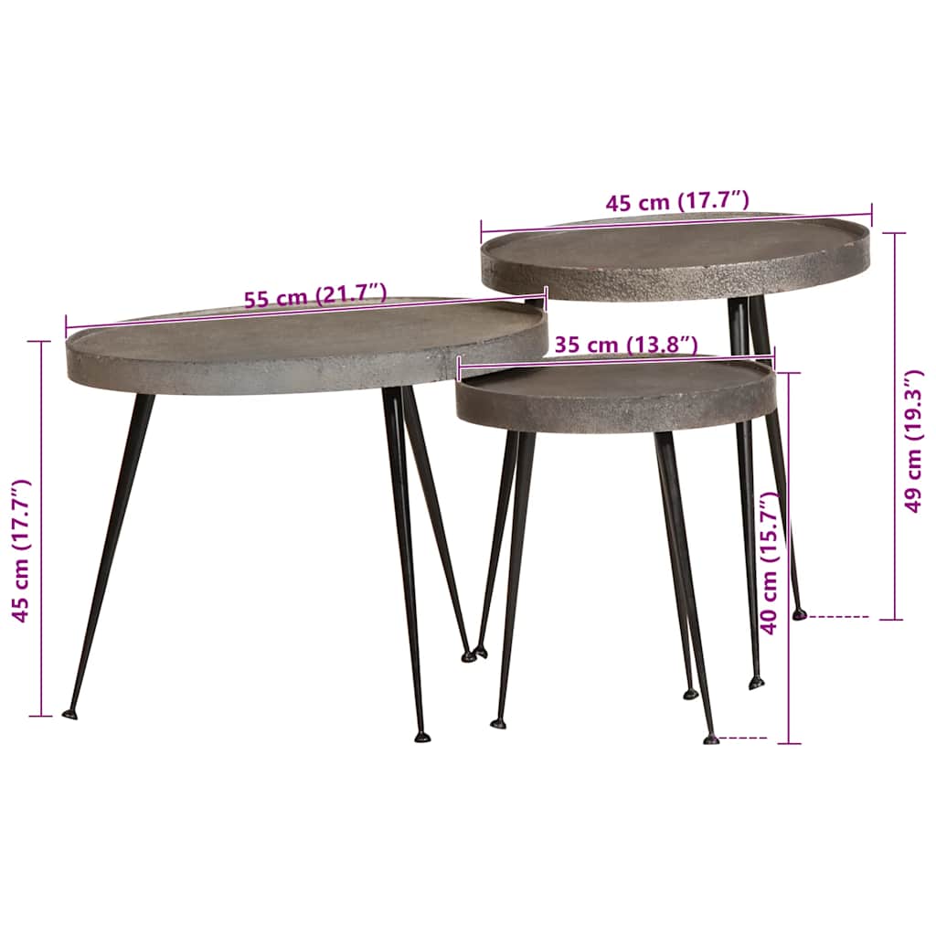 Coffee Table Set 3 Pieces Silver Particleboard