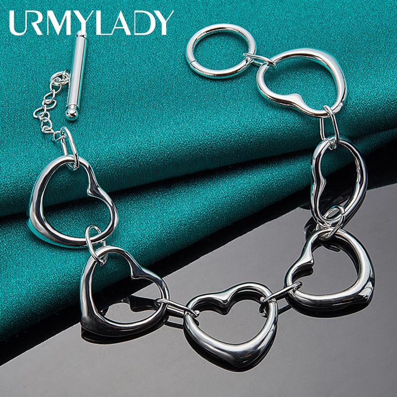 Браслет-цепочка из стерлингового серебра 925 пробы с сердцем любви, модные очаровательные ювелирные изделия