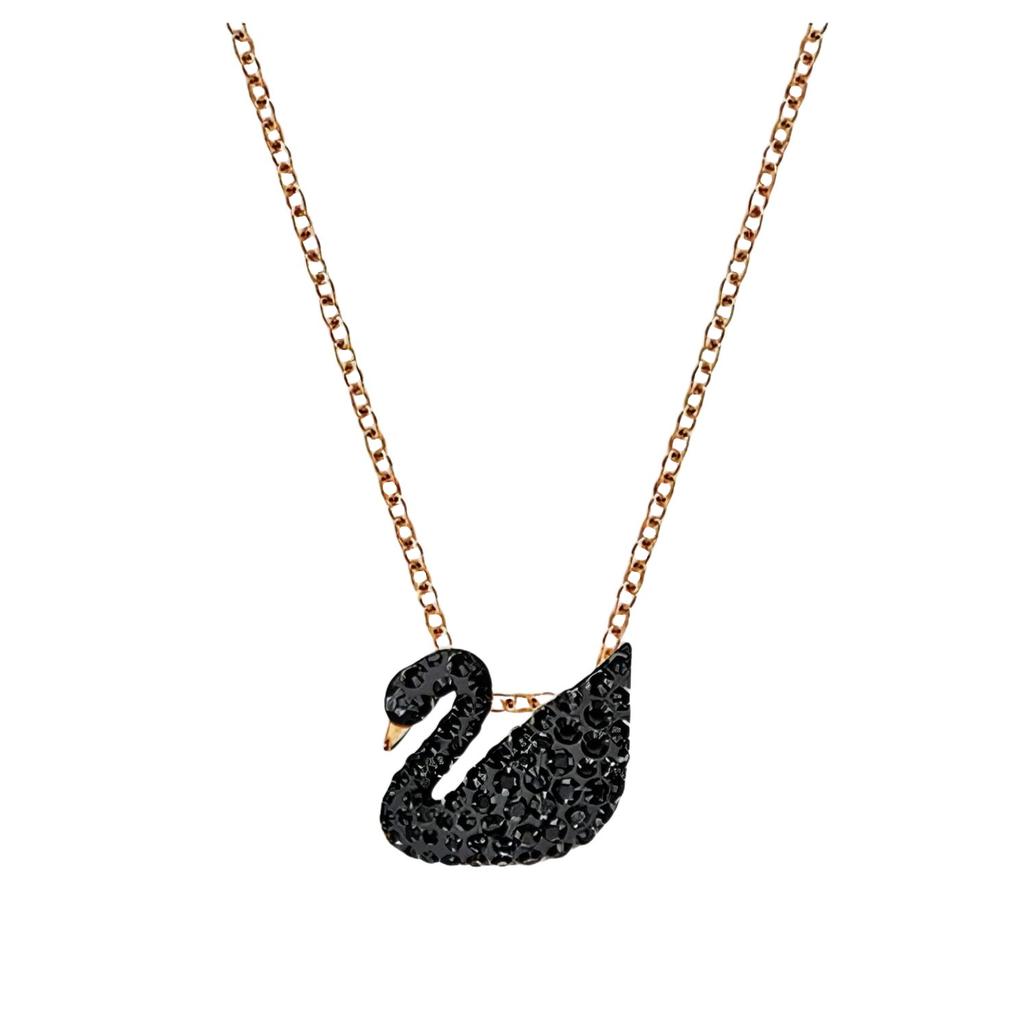 Swarovski Ожерелья женские, черные, с искусственными кристаллами, покрытие розовым золотом