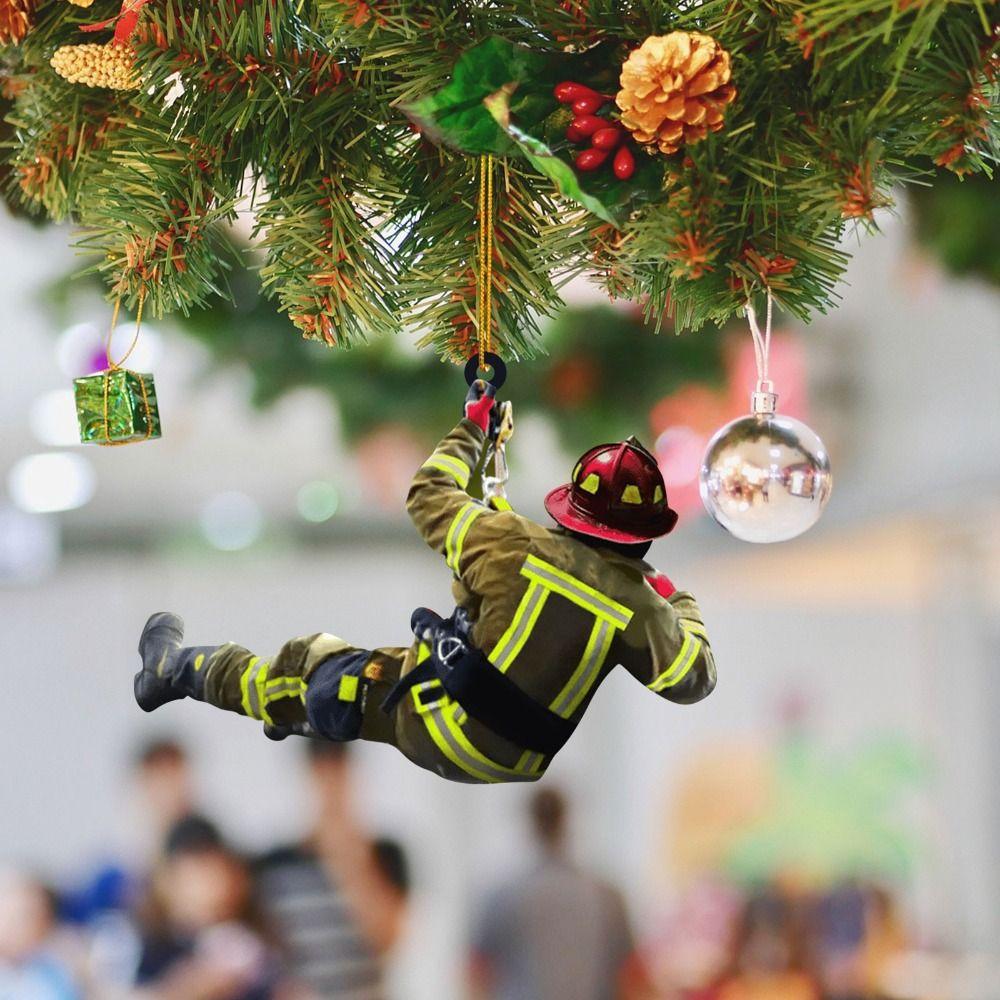 2Pcs Fire Peripheral Firefighter Pendant Hanging Christmas Tree Decoration Christmas