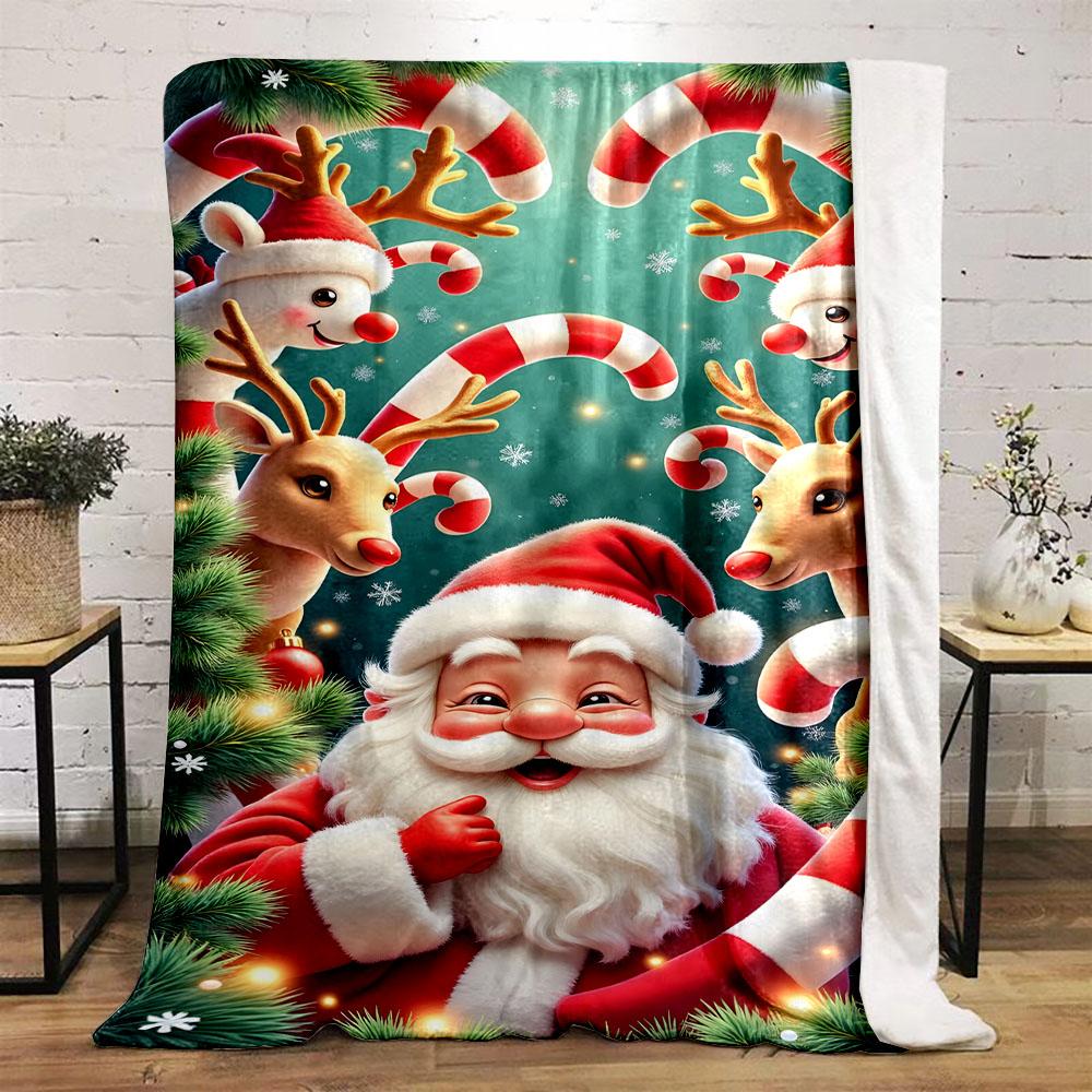 Santa and Reindeer Christmas Cheer Patterned flannel blanket perfect for the bedroom living room, sofa, or a little nap