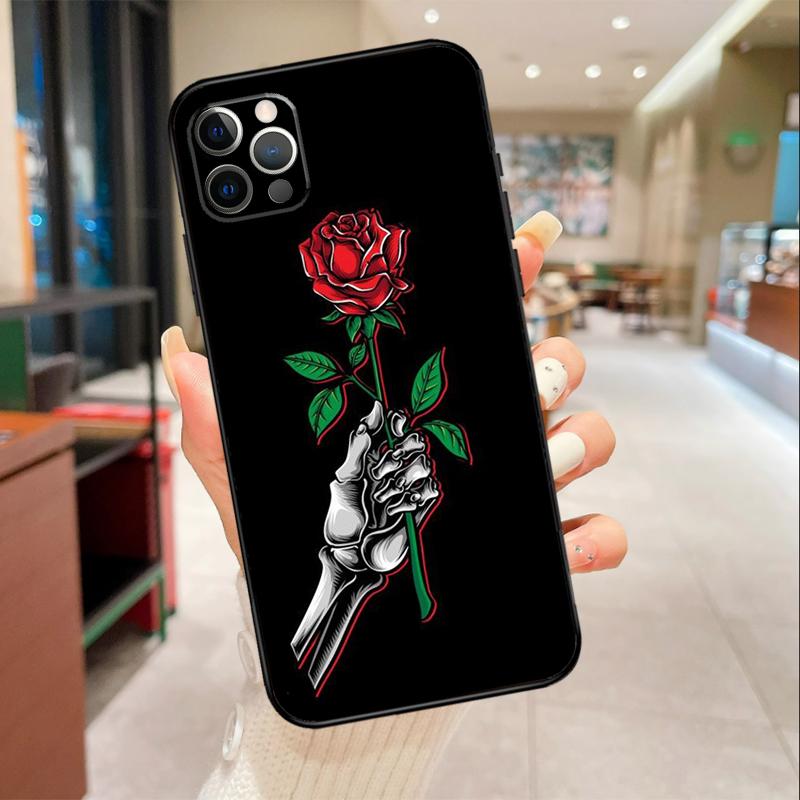 Чехол-накладка для iPhone 17 Air 16 14 13 11 15 Pro Max mini 15 16 Plus 16e, готический, с изображением скелетной руки и розы, защитный