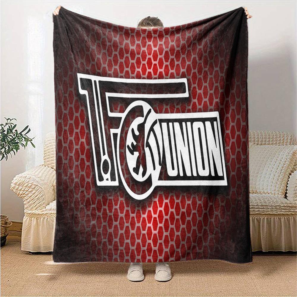 Union Football Emblem Flannel Blanket, Soft Polyester, Modern Design, All-Season for Camping, Travel, Gifts for holidays or birthdays