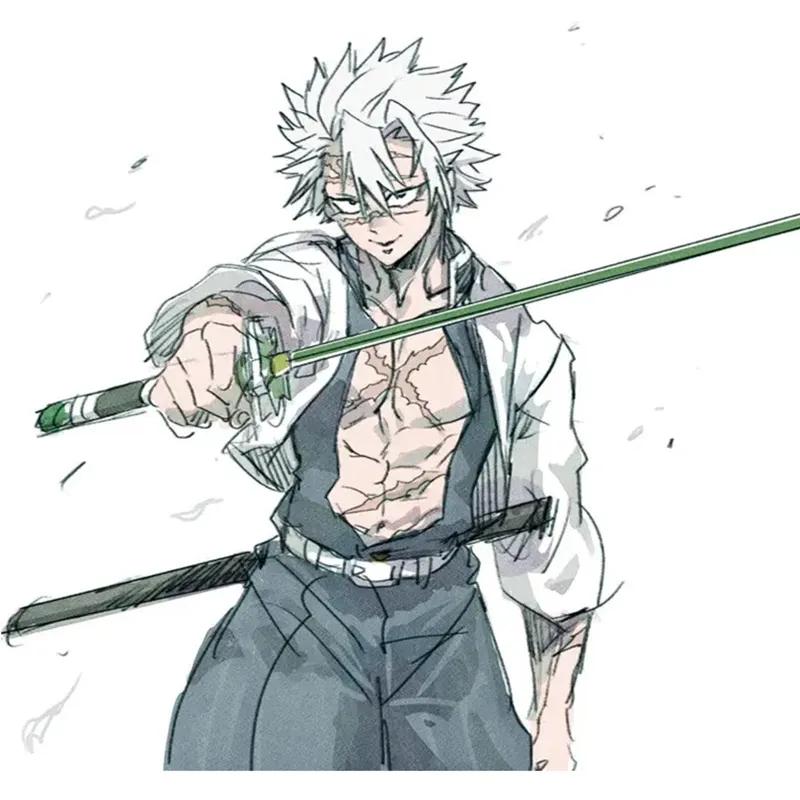 Аниме Demon Slayer Косплей Костюм Shinazugawa Sanemi Wind Hashira наряд наклейки на парик Kimetsu No Yaiba Swordsmith Village Arc
