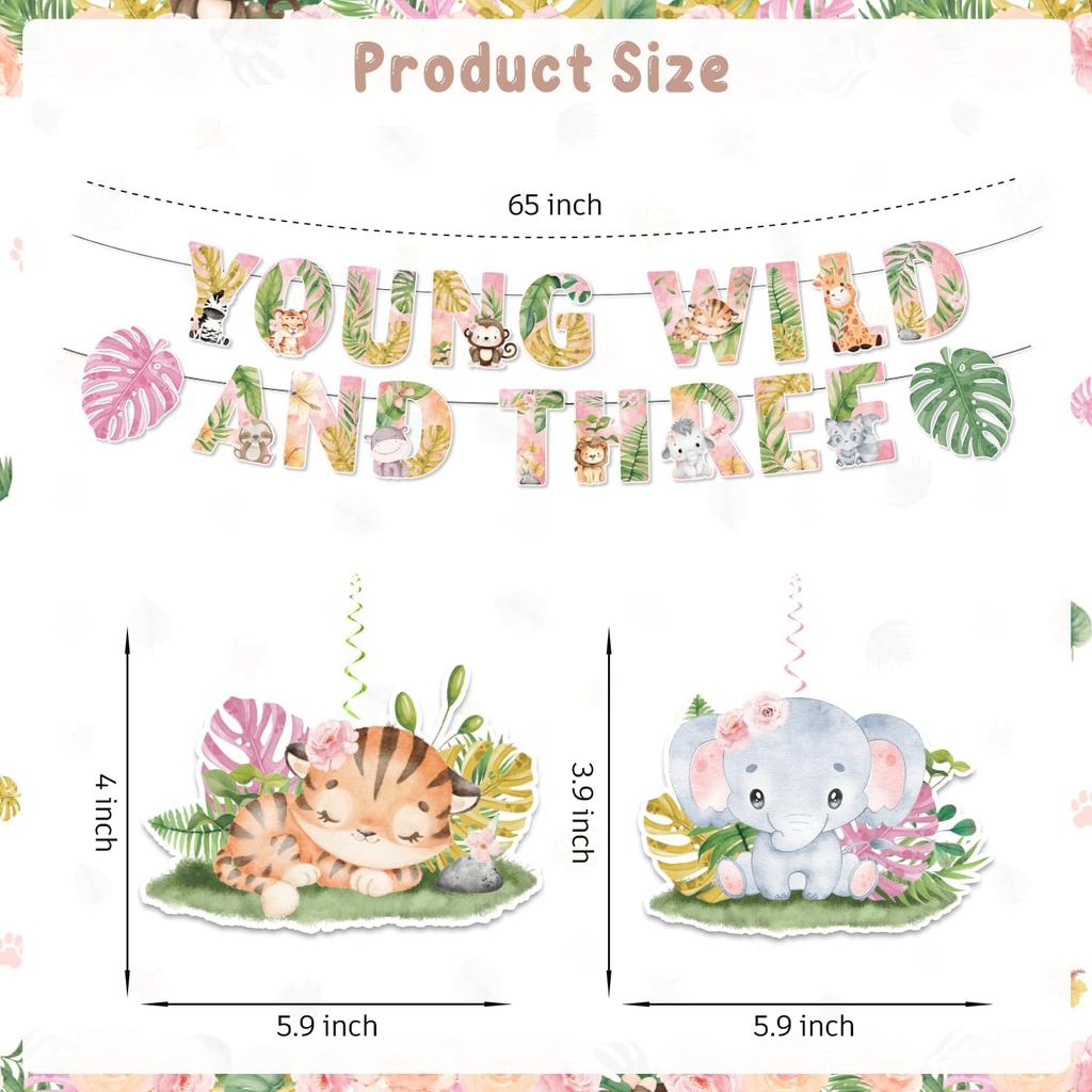 138pcs Young Wild and Three Party Decorations Plate, Safari Wild and Three Party Decorations Plate Napkins Tablecloth Banner for Jungle Young Wild
