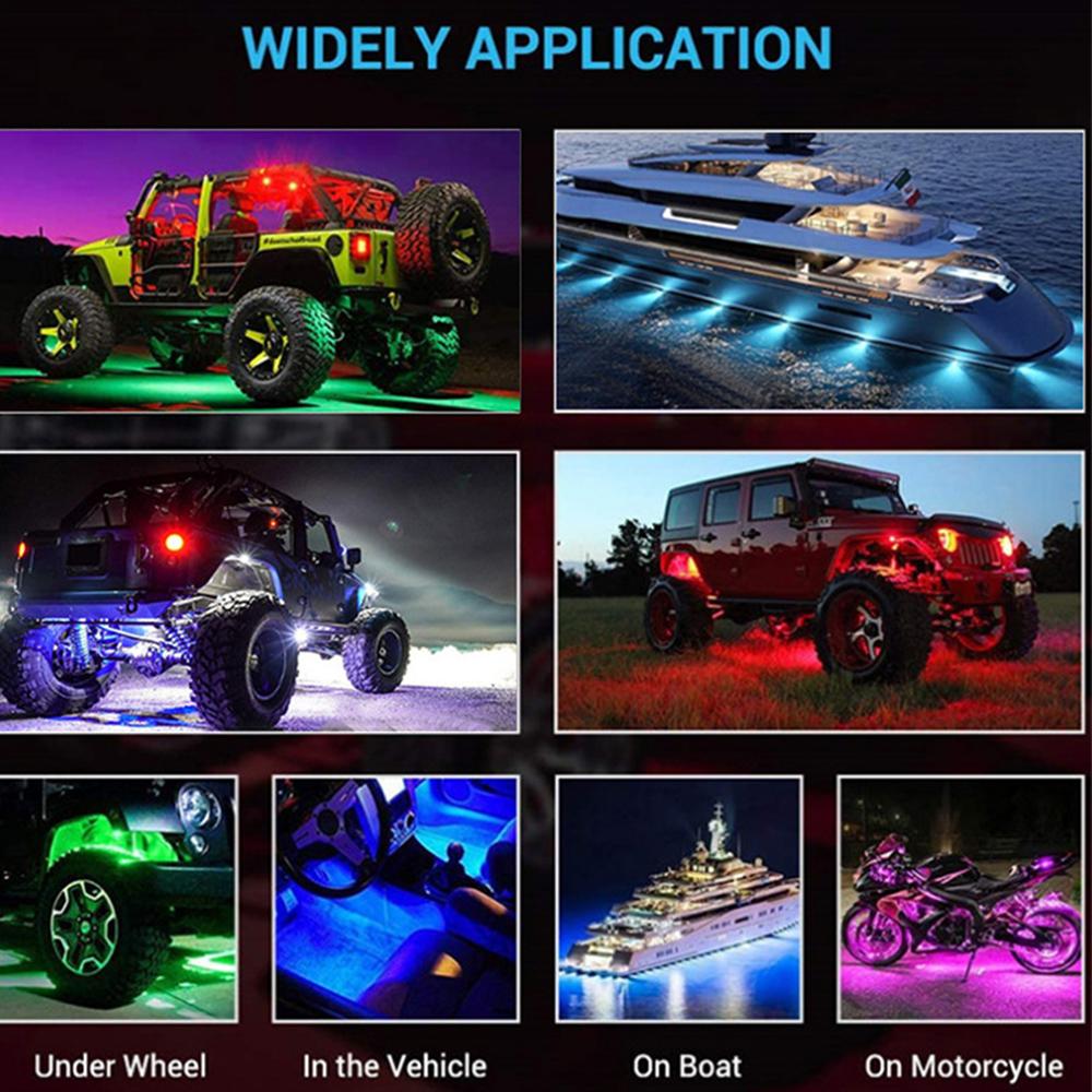 4/6/8/10/12Pods RGB LED Rock Lights Kit Bluetooth APP Control  Music Neon Car Underglow Lamp for Offroad Truck SUV 4x4 ATV Boat