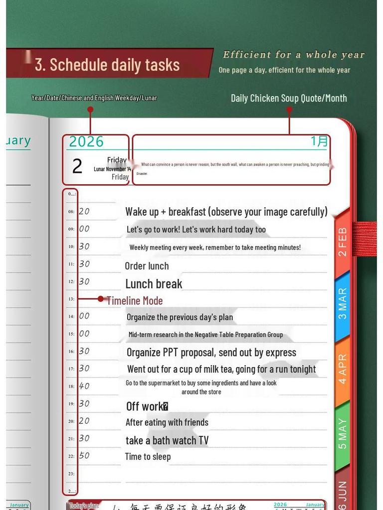 Custom 2026 365-Day Agenda Notebook: Nameplate Buckle with Time Management & Self-Discipline Check-In Features