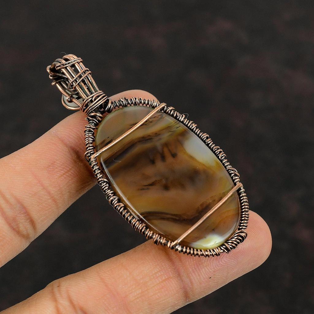 Древо Жизни Монтанский Агат Медный Кулон Кулон из проволоки Ручной работы Кулон с драгоценным камнем Кулон с лунным камнем Подарок для нее Медные украшения из проволоки