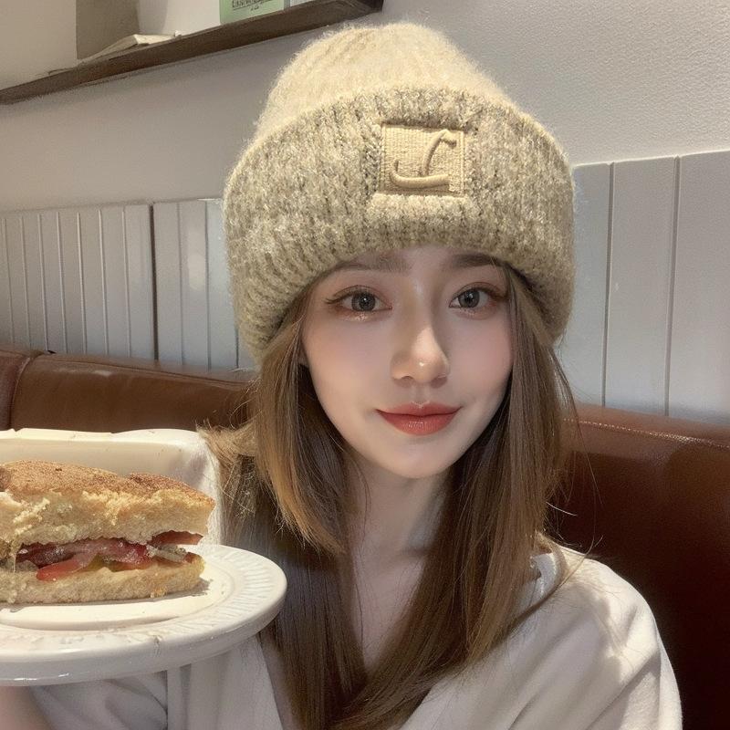 Осенне-зимняя шапка из толстой шерсти с большой окружностью головы, свободная теплая шапка, вязаная защитная шапка для ушей, женская шапка