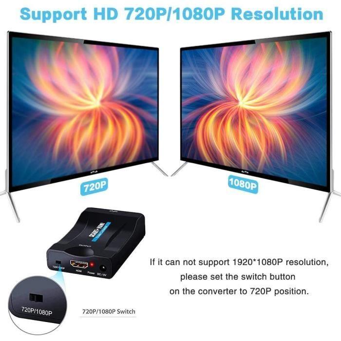 Convertisseur Peritel vers HDMI, Adaptateur Peritel vers HDMI Convertisseur Audio Vidéo Commutateur Full HD 1080P - 720P, Adaptateur