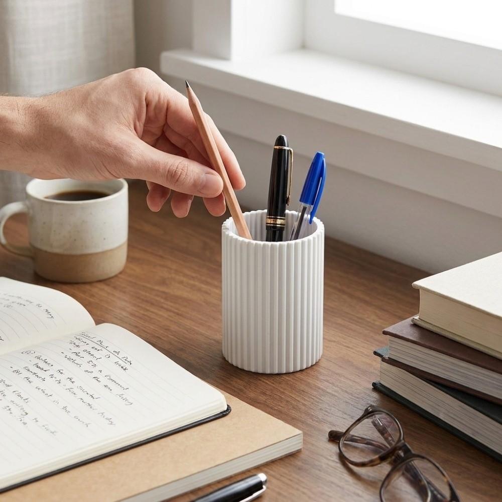 3D Printed Striped Pen Holder Minimalist Desk Stationery Storage Pencil Holder Bathroom Storage