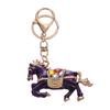 Keychain Pendant Chinese Style Rhinestones-Encrusted Oil Painting 3D Zodiac Horse Design Key Chain Metal Charm Bags Keyring