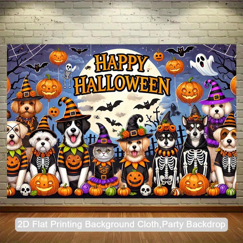 2D plane, 1 Halloween pet background fabric - Ghost witch hat, pumpkin lantern,XY