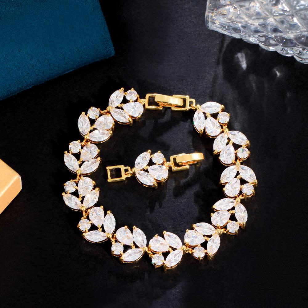 Браслеты с узором в виде листьев золотого цвета белого цвета с кубическим цирконием, браслеты для женщин и девочек, подарок, модные свадебные украшения