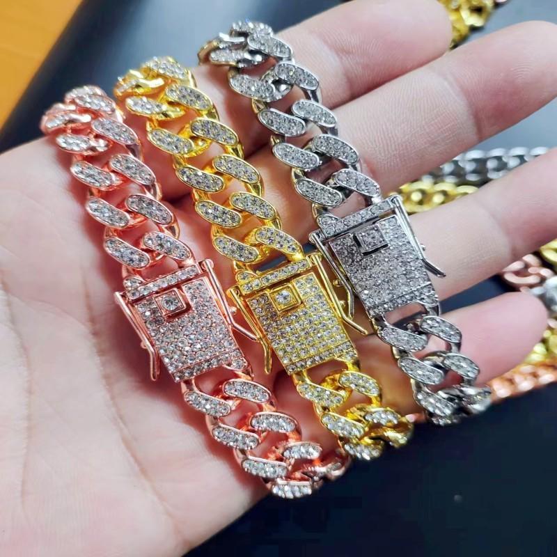 Браслет в стиле хип-хоп Iced Out, кубинская цепочка, браслет с кубическим цирконием для мужчин, позолоченный, подарок на годовщину вечеринки