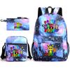 Rhythm Box Game Merchandise Student Bag Sprunki Cartoon Starry Sky Backpack Leisure Bag 3-piece Set D