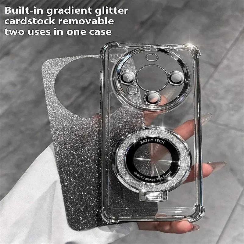Luxury Glitter Holder Bracket Case For iPhone 17 Air 16 15 14 13 12 11 Pro Max 16 Plus Stand Shockproof Clear Soft Back Cover