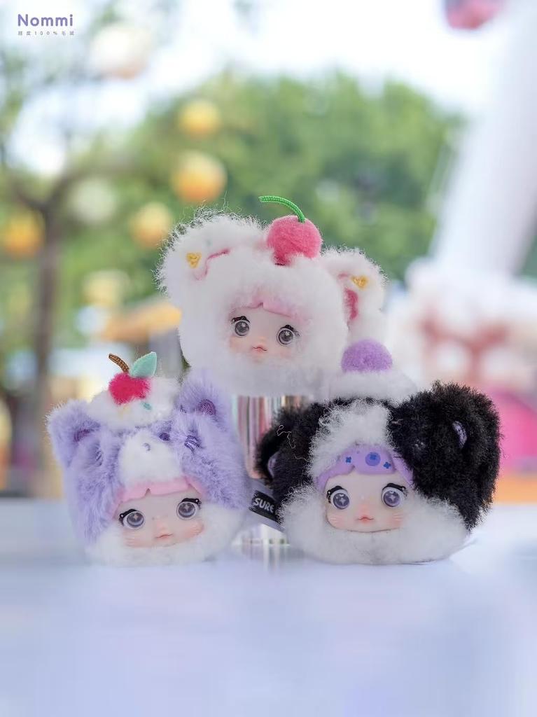 Nommi Series Plush Blind Box Cute Small Animal Design with Three Pupil Fluffy Long and Sweets Theme 9 Types Standard 1 Secret Type Keychain Soothing