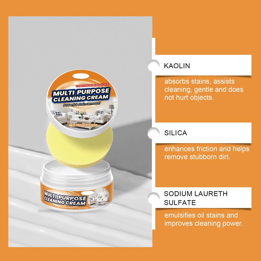 Многоцелевая чистящая паста; Многофункциональная очистка, удаление пятен и ежедневная уборка предметов домашнего обихода, кожаных изделий и бытовой техники.