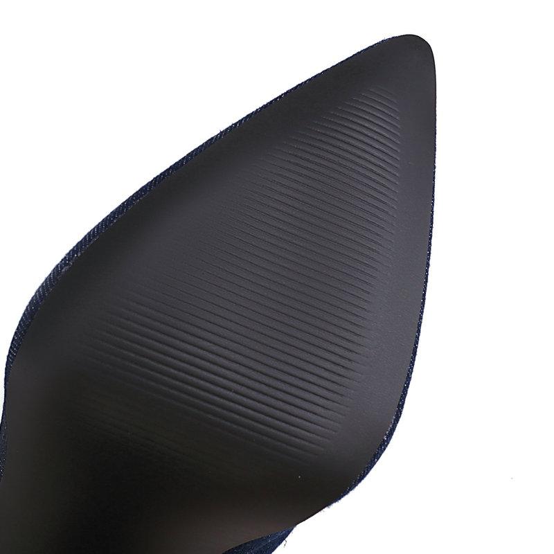 Женские полусапоги, джинсовая обувь, туфли на высоком каблуке, женские сапоги до середины икры