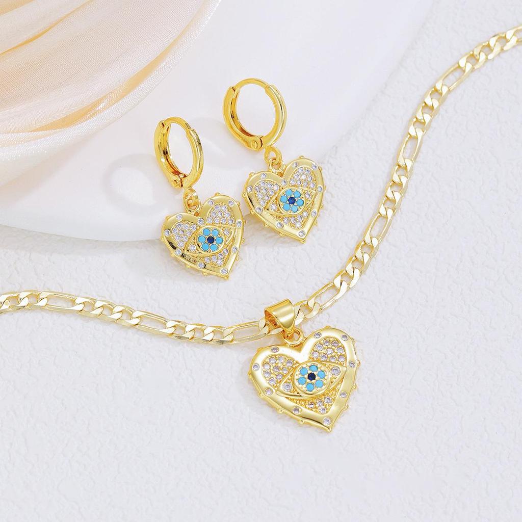 Подвеска-амулет от сглаза и серьги-сердечки - Набор украшений - Медь с золотым покрытием