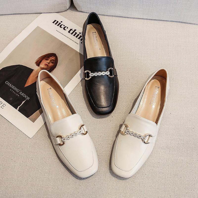 Туфли с квадратным носком, женские кожаные туфли, осенние новые туфли без шнуровки в британском стиле, женские туфли большого размера на толстом каблуке