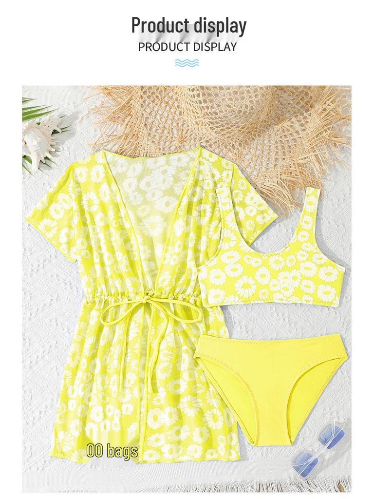 2025 Child's Three-Piece Floral Swimsuit Set – Girls' Split Swimwear for Ages 6-14