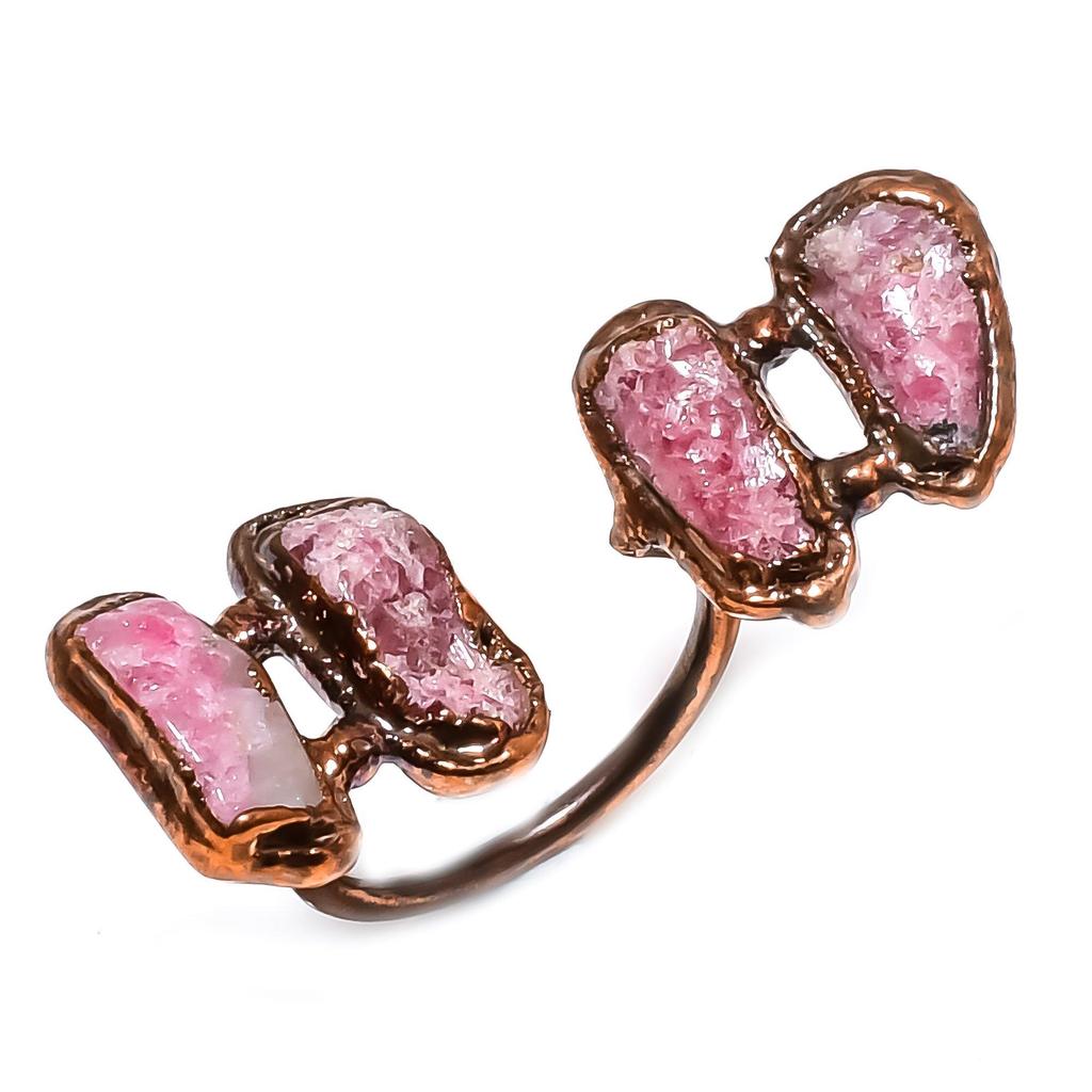 Кольцо из розового тулита ручной работы, кольцо из электроформованной меди, антикварное украшение, регулируемое кольцо, подарок на помолвку