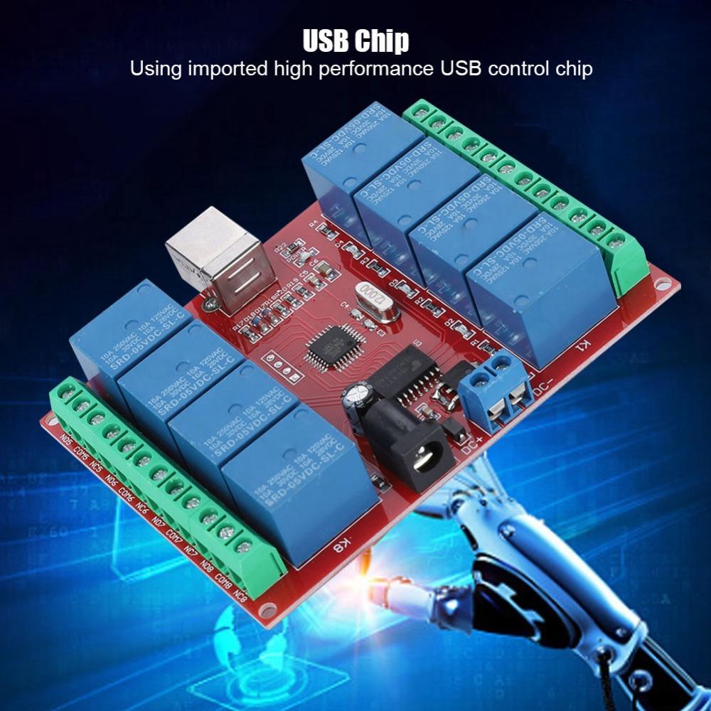 8-Channel Control Switch Relay 5V DC Intelligent Control Module USB Control