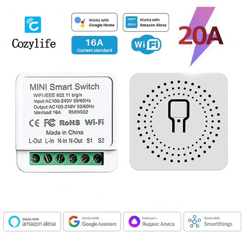 Умный выключатель WiFi 16А/20А Автоматический выключатель Релейный модуль Выключатели Таймер Приложение Голосовое управление AC100-240В для Яндекс Алисы Alexa Google